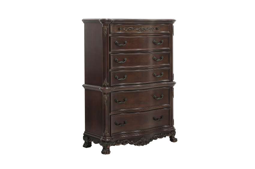 Deryn Park Luxury Traditional Sleigh Bedroom Set in Cherry with Gold Accents
