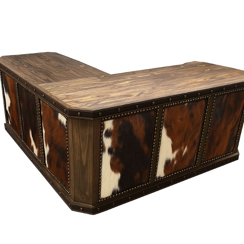 Durango Executive L-Shaped Rustic Desk with Cowhide Panels