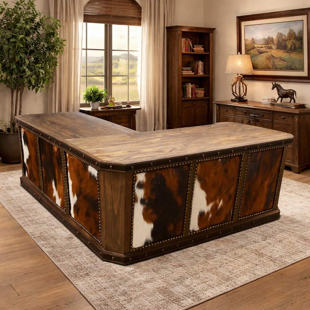 Durango Western Rustic Cowhide L-Shaped Desk