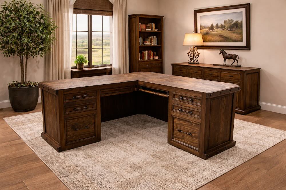 Durango Western Rustic Cowhide L-Shaped Desk