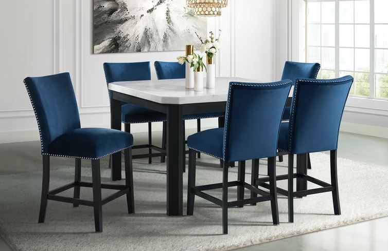 Francesca Counter Height Dining Table with Blue Chairs