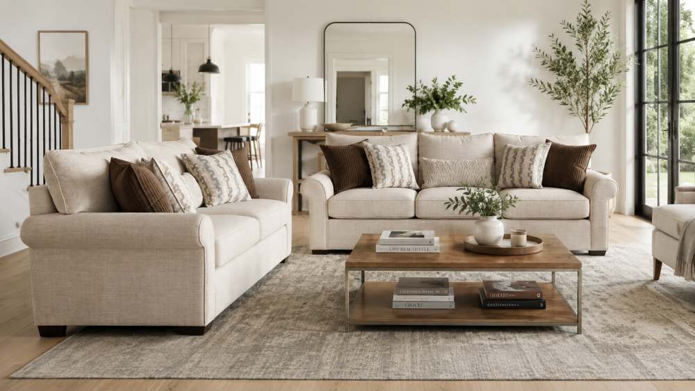 Ellington Transitional Oversized Sofa & Love Seat Set in Chalk Ellington Transitional Oversized Sofa & Love Seat Set in Chalk