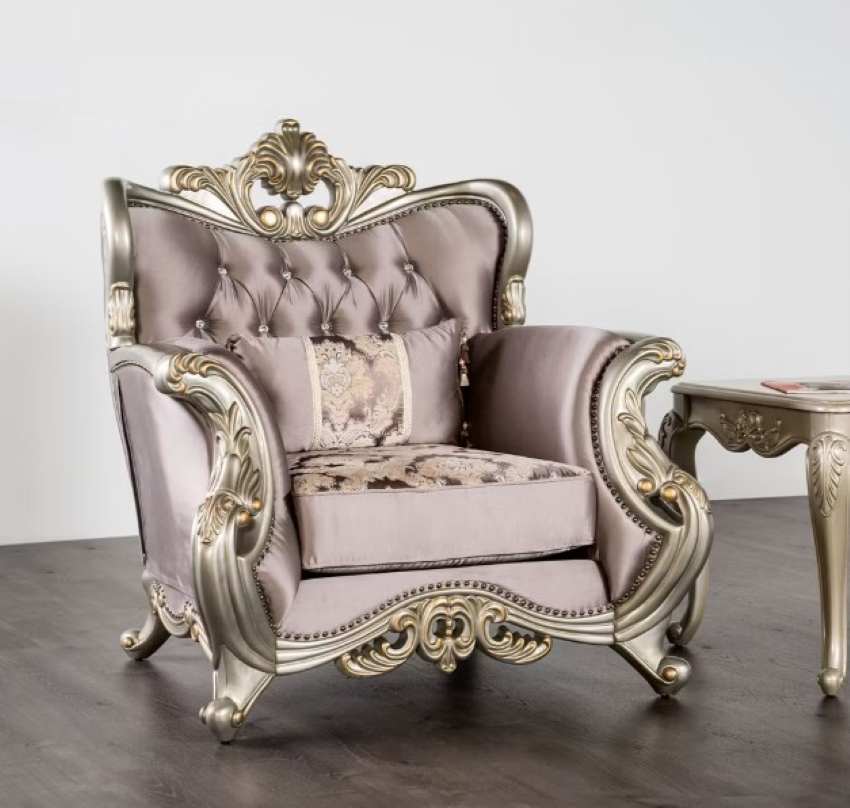 Albacete European Traditional Sofa Set in Purple with Champagne Trim
