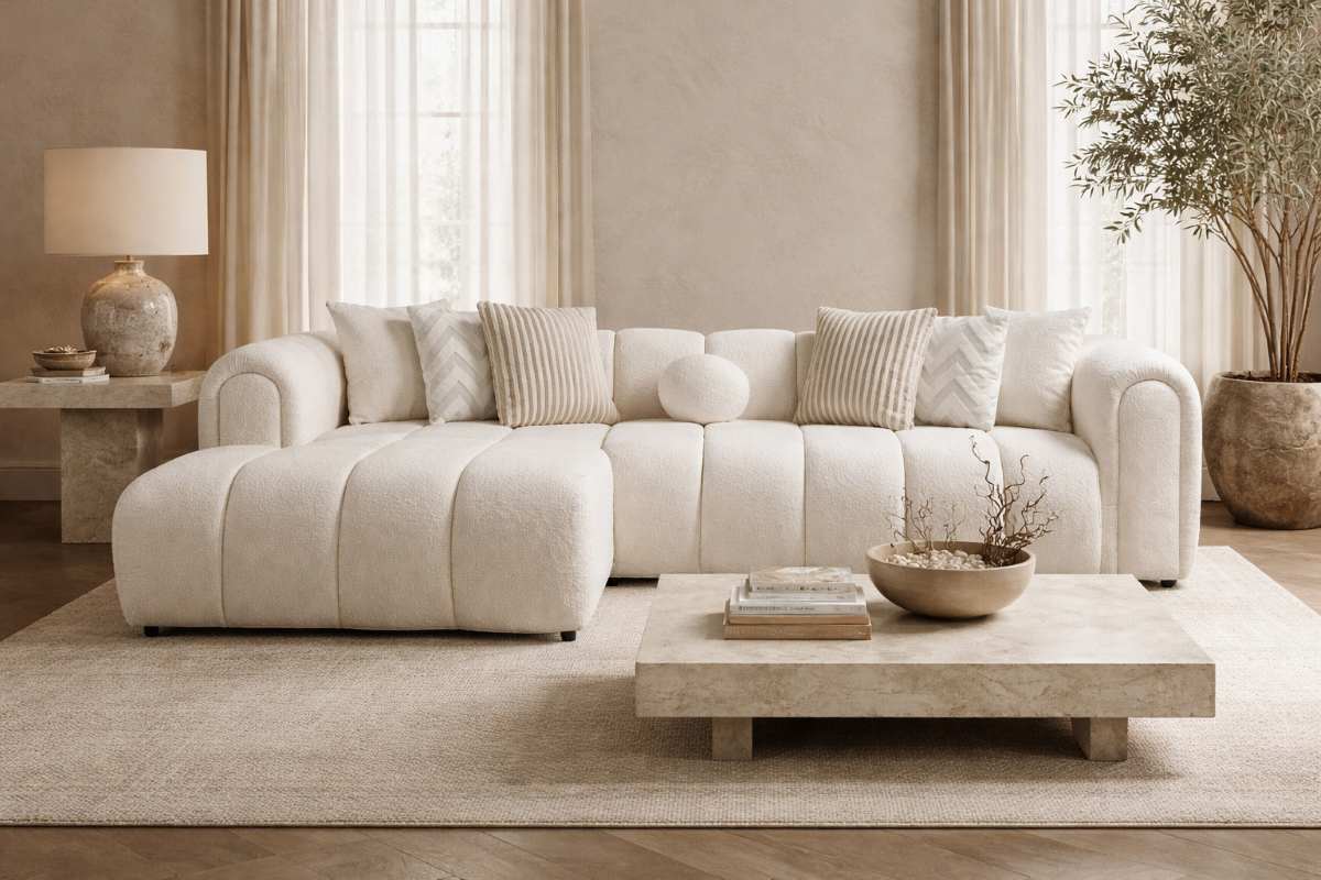 Everly Ivory Boucle Modern Organic Sectional with Chaise Everly Ivory Boucle Modern Organic Sectional with Chaise
