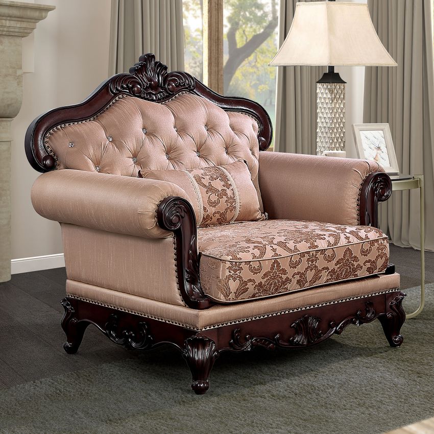 Veracruz Ornate Sofa Set in Brown