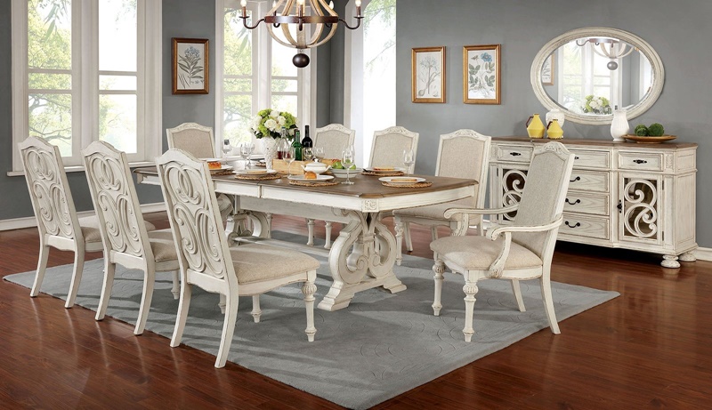 Cm3150wh T Arcadia Antique White Dining, Antique White Formal Dining Room Sets