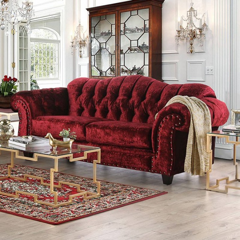 Furniture of America SM5214 Gelligaer Wine Living Room Set