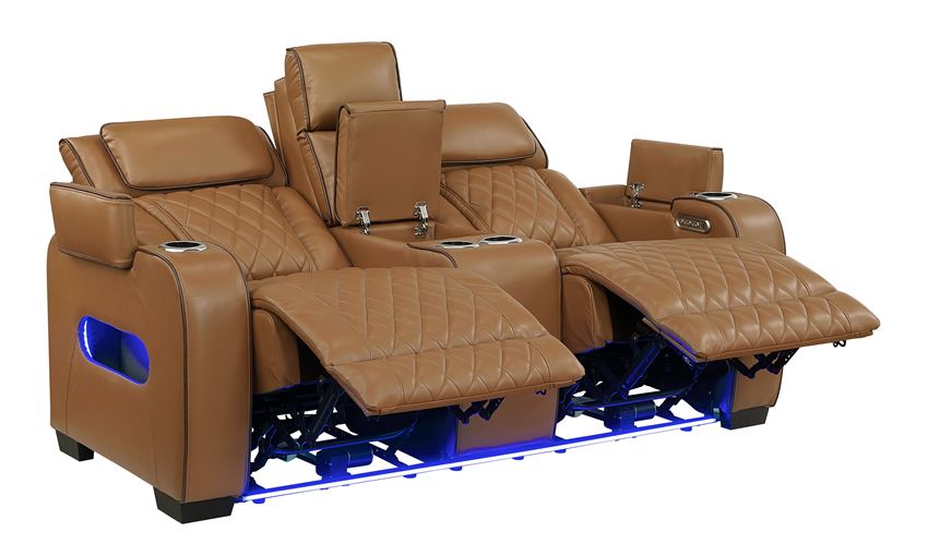 Fairway Brown Power Reclining Sofa Set with LED Lights