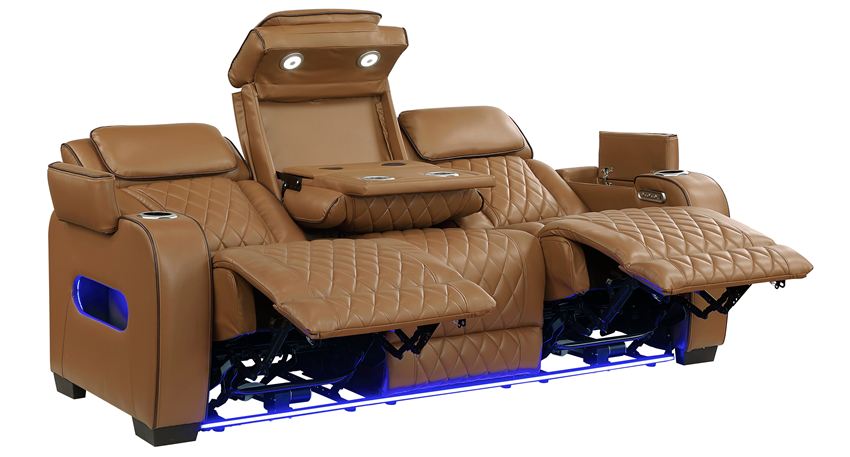 Fairway Brown Power Reclining Sofa Set with LED Lights