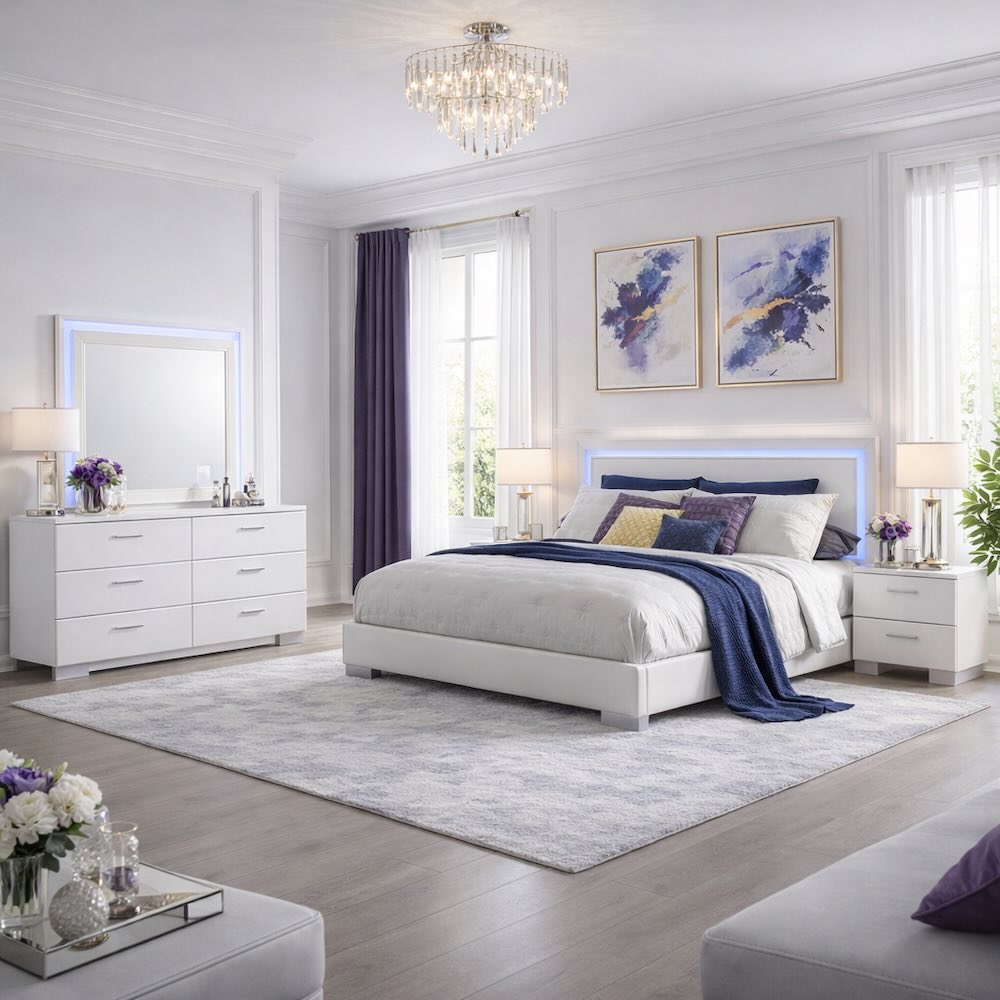 Felicity Glossy White Modern Bedroom Set with LED Lighting Felicity Glossy White Modern Bedroom Set with LED Lighting