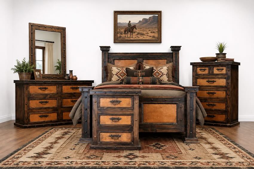 Finca Western Rustic Bedroom Set with Copper Accents Finca Western Rustic Bedroom Set with Copper Accents