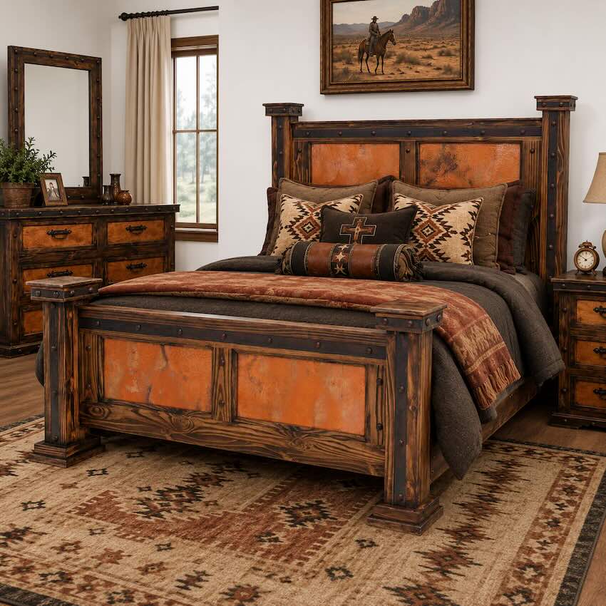 Finca Western Rustic Bedroom Set with Copper Accents