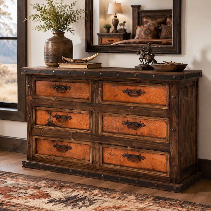 Finca Western Rustic Bedroom Set with Copper Accents