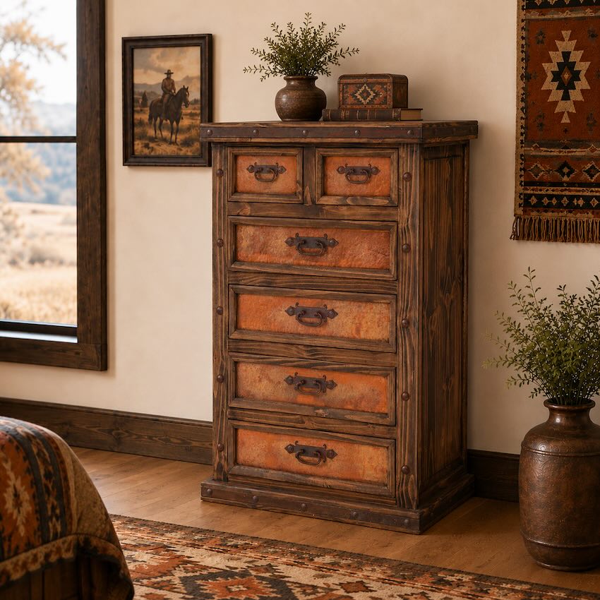 Finca Western Rustic Bedroom Set with Copper Accents