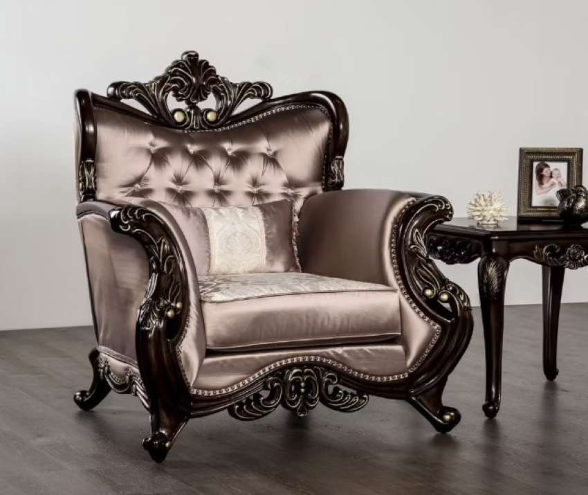 Albacete European Traditional Sofa Set in Brown with Dark Cherry Trim
