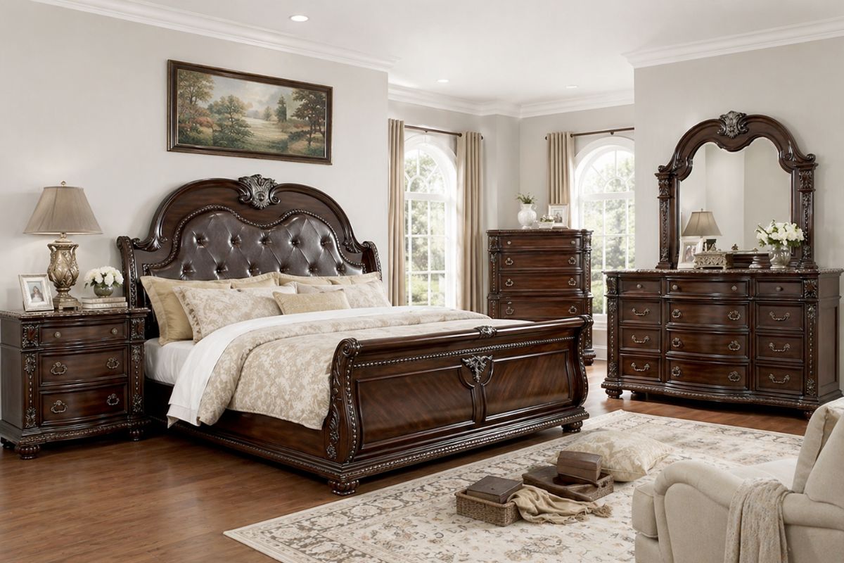 Fromberg Traditional Brown Cherry Bedroom Set
