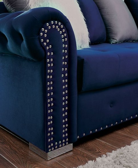 Wilmington Traditional Glam Blue Tufted Sectional Sofa