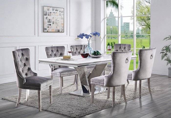 Valdevers Dining Room Set in Chrome; Gray