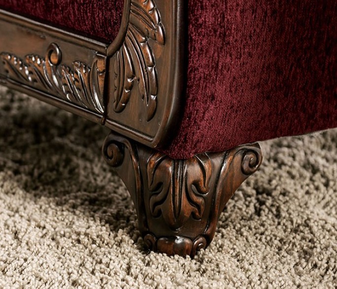 Furniture of America FOA SM7757 Letizia Sofa Set in Wine Made in