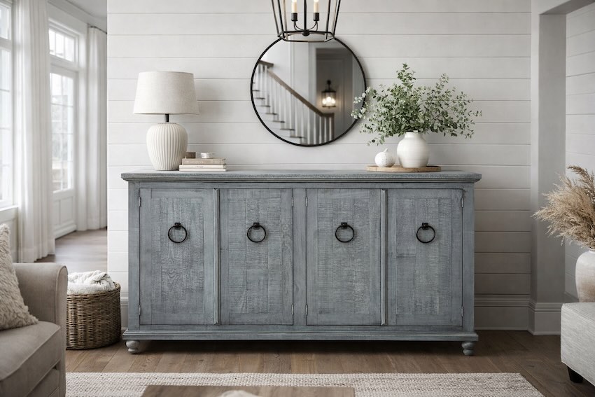 Gale Modern Rustic Farmhouse Console in Distressed Ocean