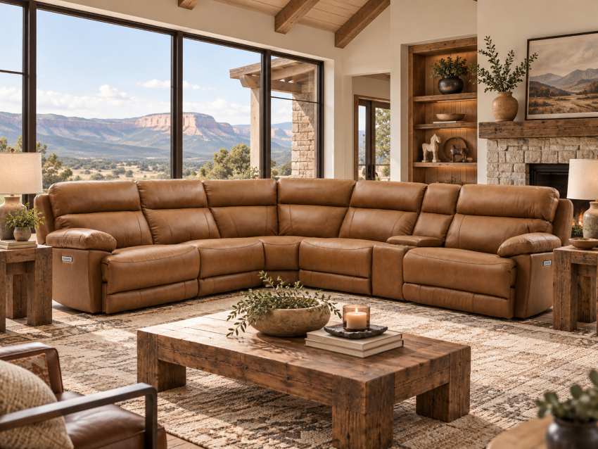 Gatlin Butterscotch Leather Dual-Power 6-Piece Modular Reclining Sectional