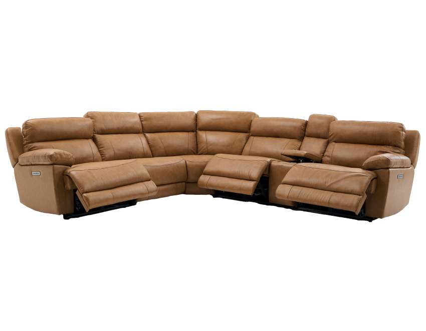 Gatlin Butterscotch Leather Dual-Power 6-Piece Modular Reclining Sectional