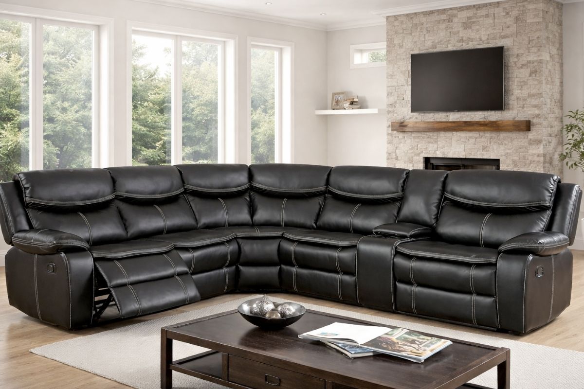 Gatria Transitional Black Reclining Sectional Living Room Set Gatria Transitional Black Reclining Sectional Living Room Set