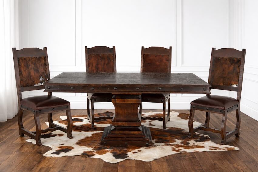 Gran Hacienda Western Rustic Table with Cowhide Chairs