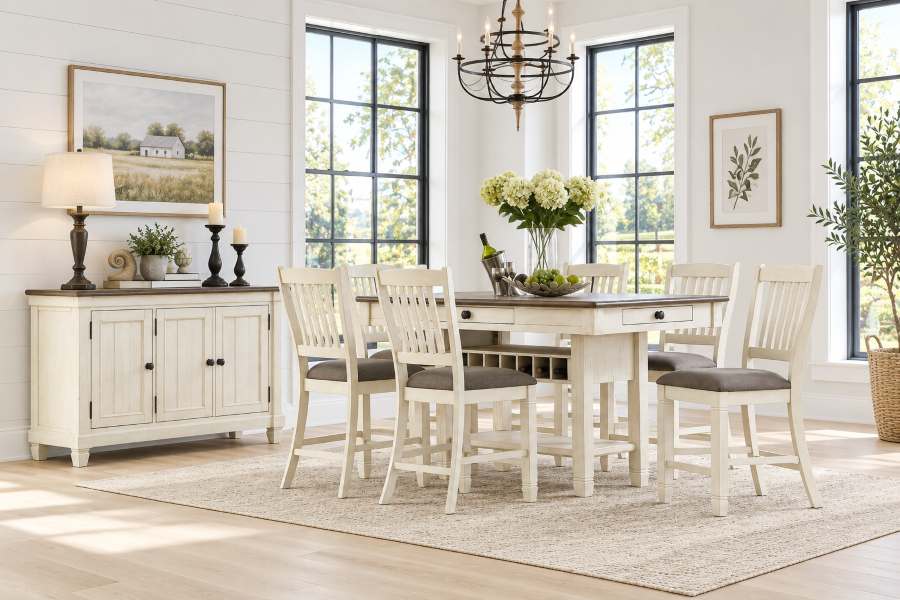 Granby Antique White Farmhouse Counter Height Dining Set