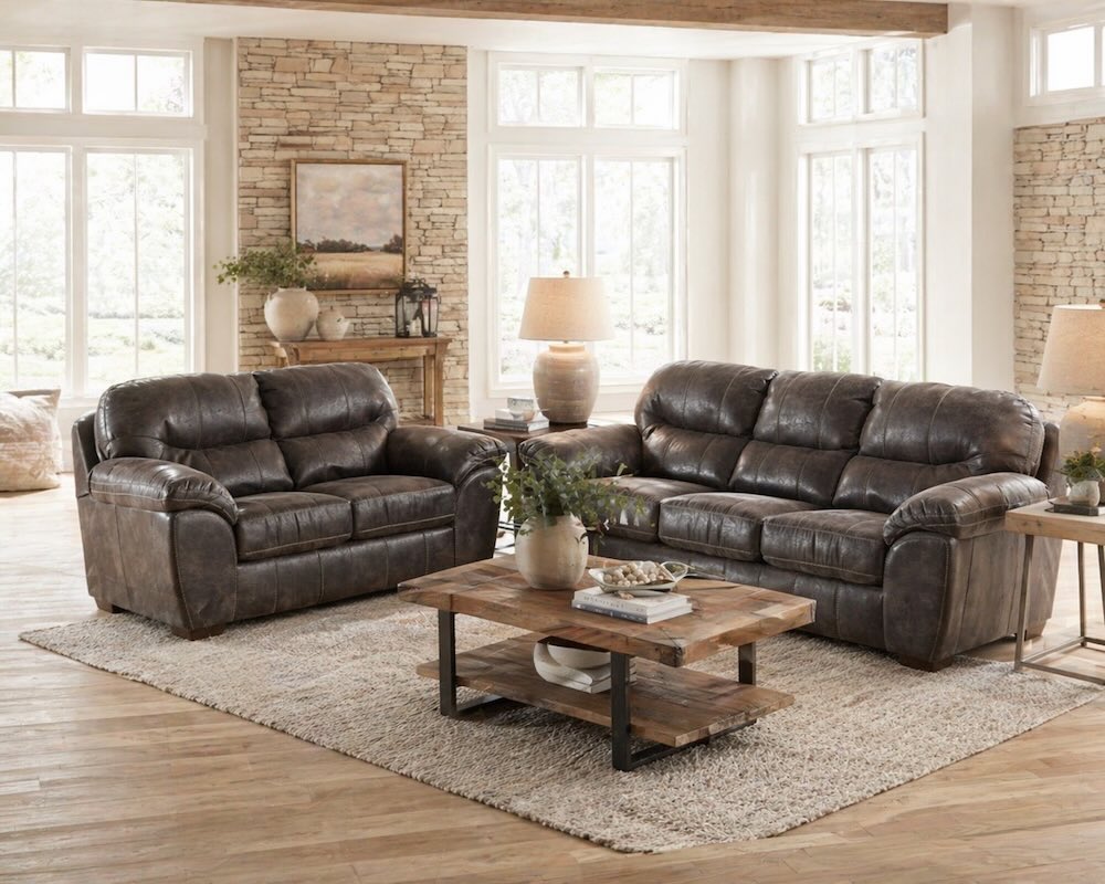 Grant Steel Gray Transitional Sofa Set with Rustic Flair