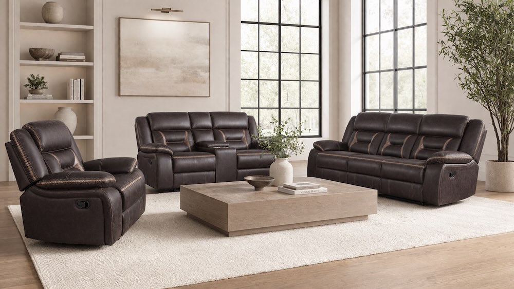 Dark Brown Performance Fabric Greer Reclining Sofa Set Dark Brown Performance Fabric Greer Reclining Sofa Set