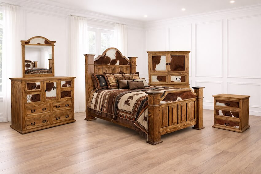 Grand Mansion Western Cowhide Bedroom Set