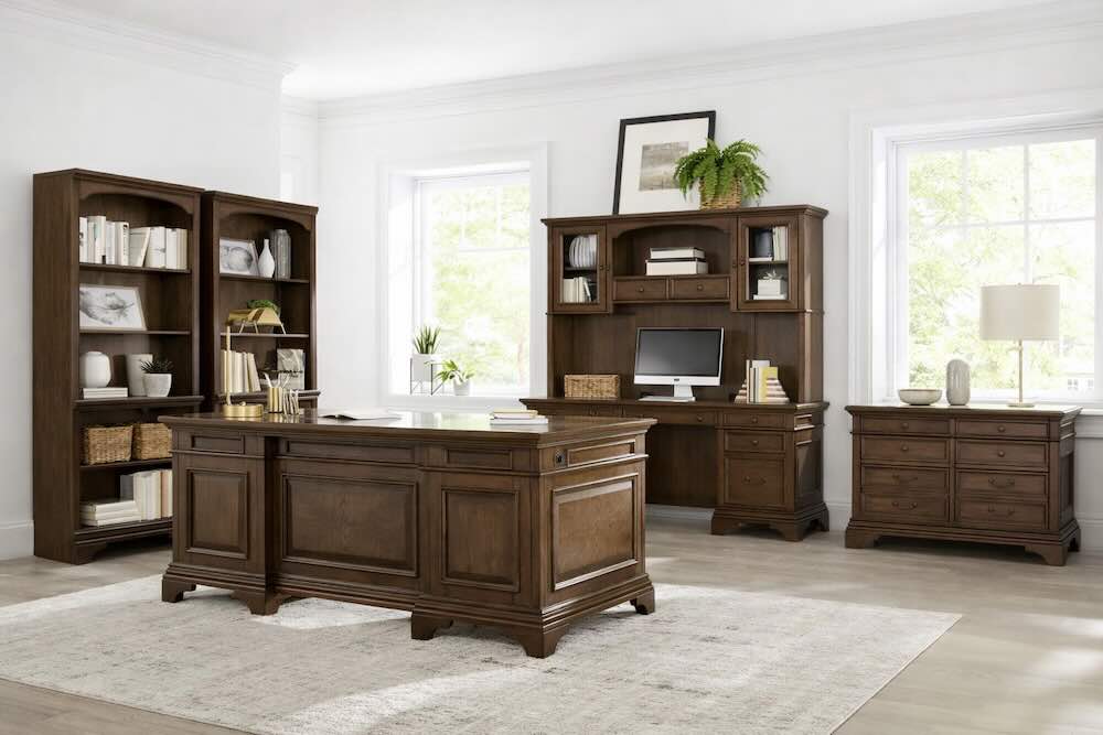 Hartshill Modern Transitional Computer Desk Set in Burnished Oak Hartshill Modern Transitional Computer Desk Set in Burnished Oak