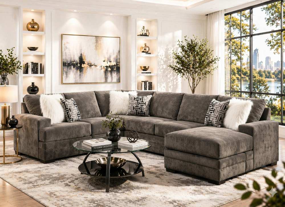 Hearth Transitional Charcoal Sectional Sofa