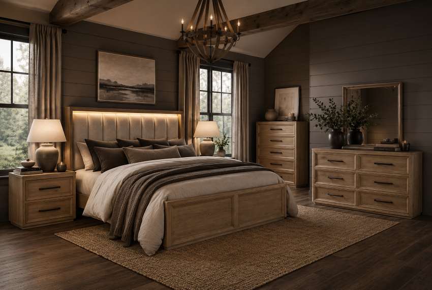 Helios Modern Organic Bedroom Set with LED Light Bed Helios Modern Organic Bedroom Set with LED Light Bed