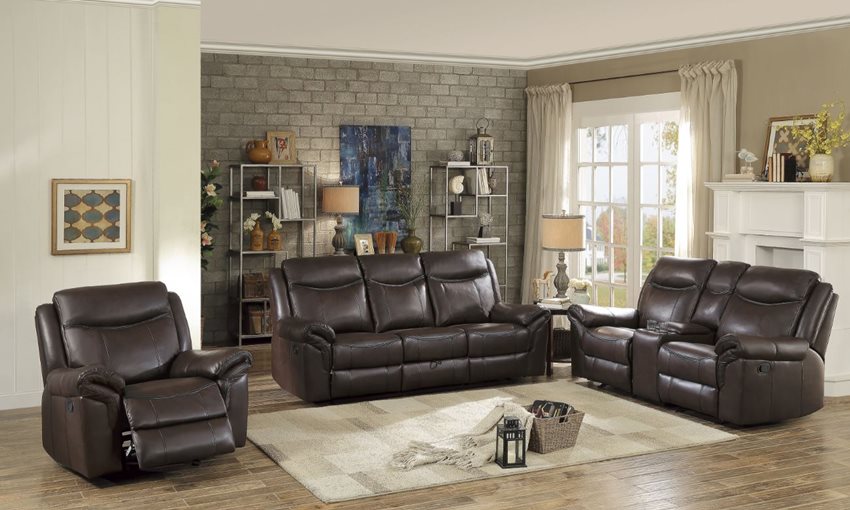 Aram Reclining Sofa Set in Brown