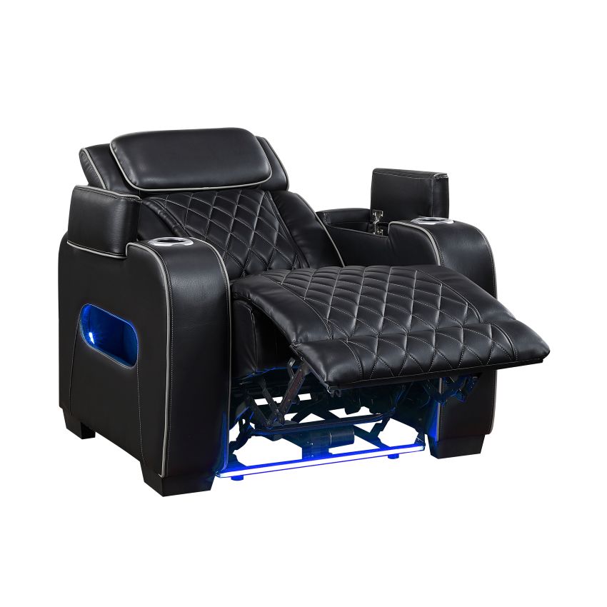 Fairway Power Reclining Sofa Set with LED Lights in Black