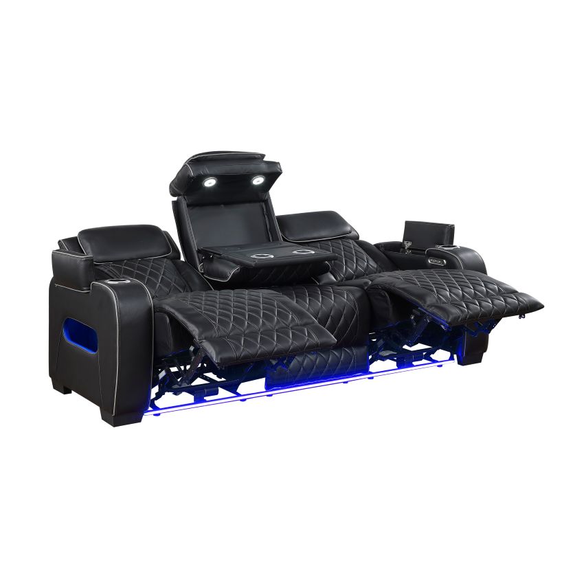 Fairway Power Reclining Sofa Set with LED Lights in Black