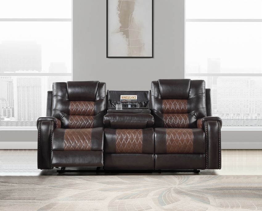 Hart Two-Tone Reclining Sofa Set in Brown