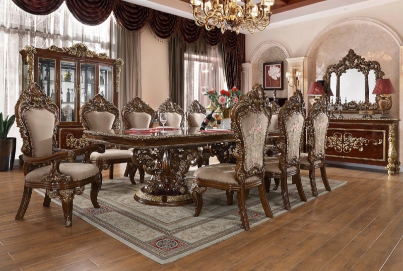 Homey Design| HD-1803-9PC Monte Carlo Formal Dining Room Set | Dallas