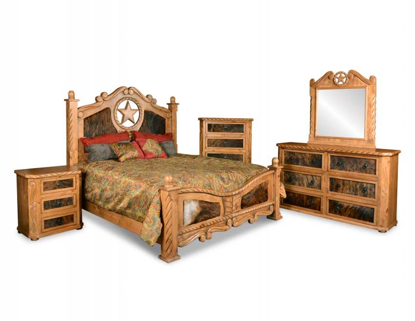 Lasso Rustic Bedroom Set with Texas Star and Cowhide Accents