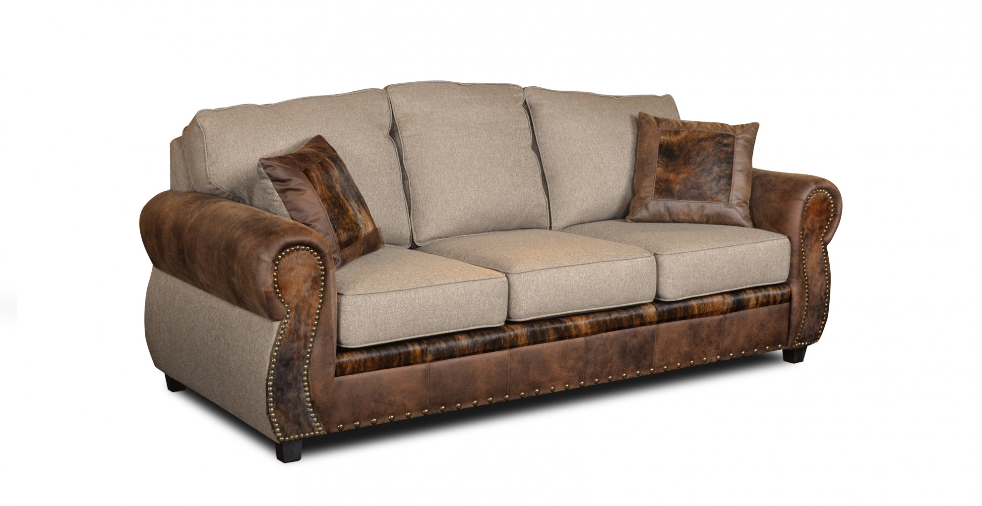 Prescott Rustic Sofa Set with Cowhide Accents