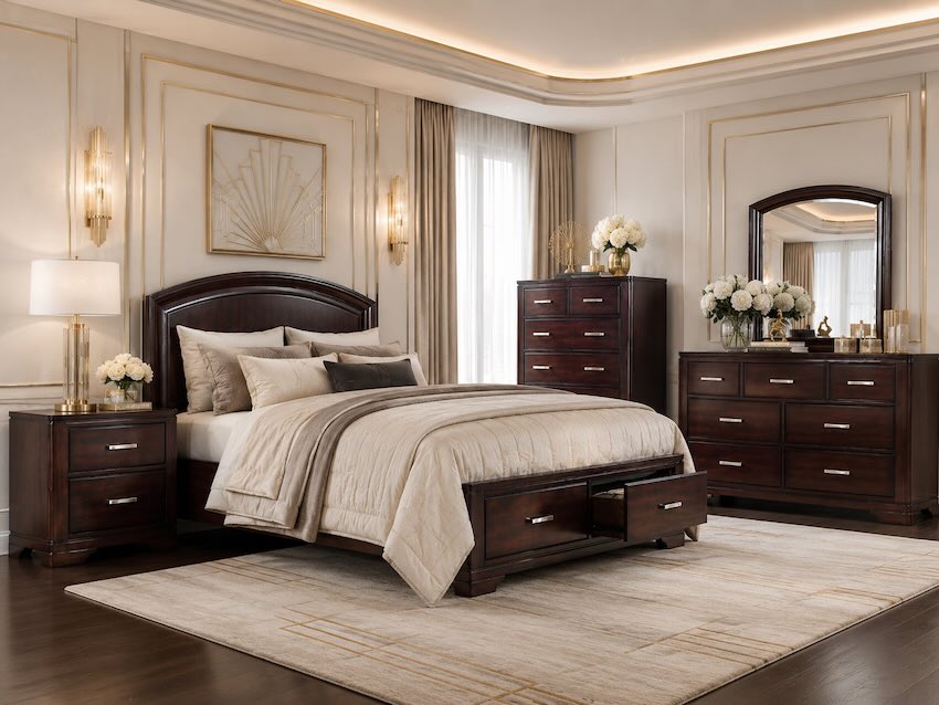 Hudson Art Deco Inspired Bedroom Set in Cherry