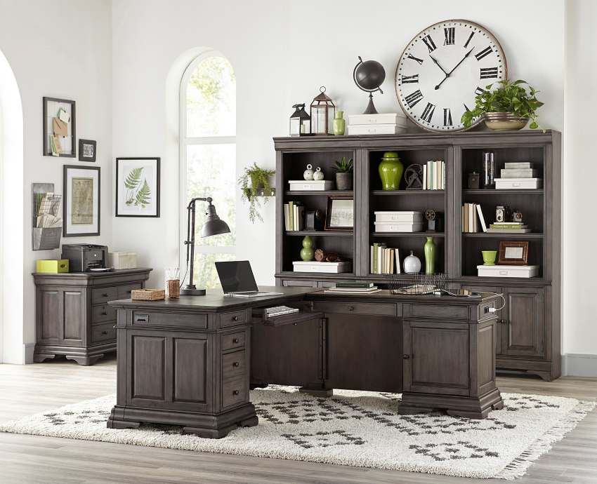 Sinclair Traditional L-Shaped Desk with Return in Ash Grey