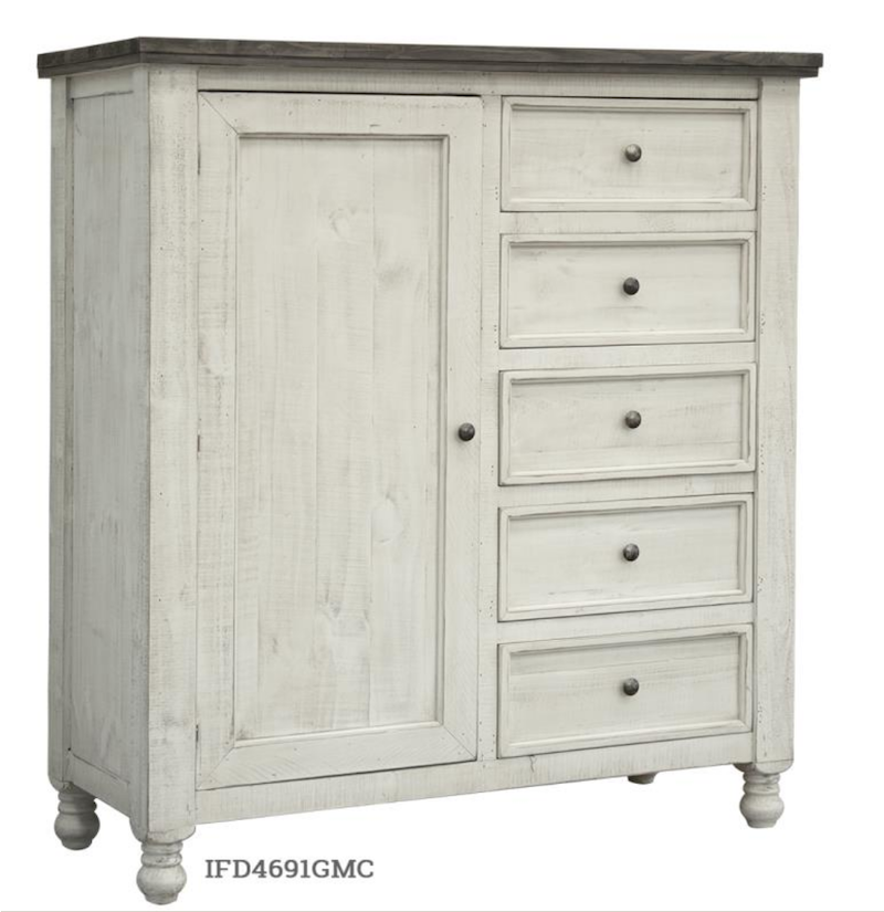 Stone Pine Wood Rustic Bedroom Set in White