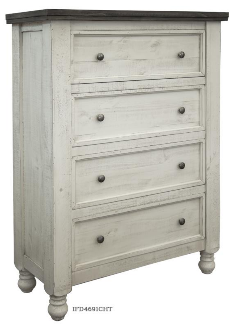 Stone Pine Wood Rustic Bedroom Set in White