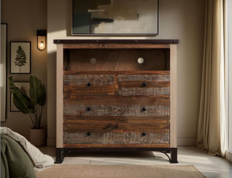 Antique Pine Wood Rustic Bedroom Set