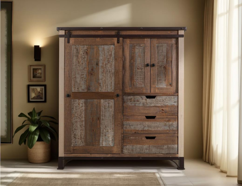 Antique Pine Wood Rustic Bedroom Set