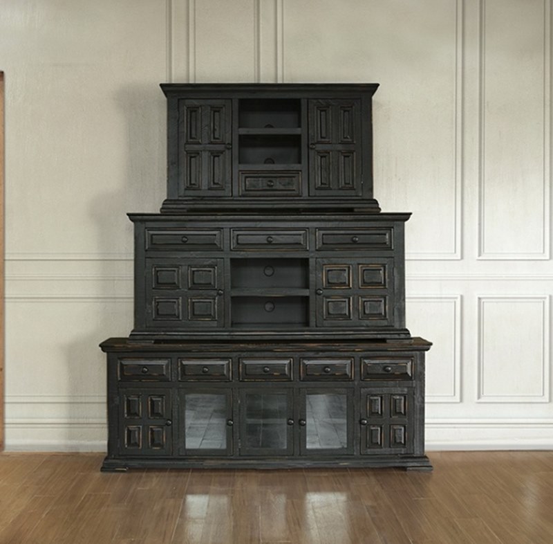 IFD Furniture 1028 Terra Black Rustic TV Stand Dallas Designer