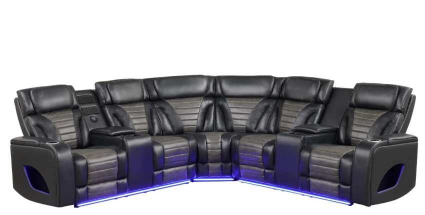 Ibiza Contemporary Power Recline Sectional in Two-Tone Black & Grey